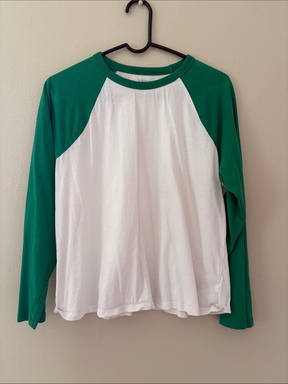 Old Navy White Body Green Raglan Long-Sleeve Tee